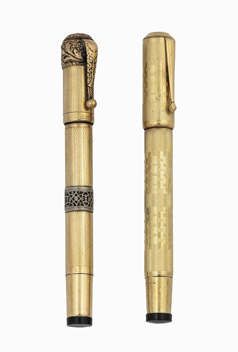 Due penne stilografiche placcate in oro  - Auction Verba volant... - Cambi Casa d'Aste