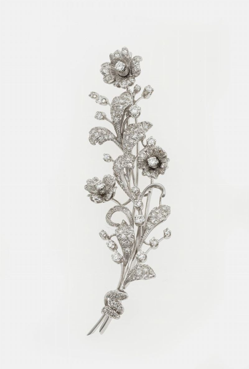 Spilla en tremblant a soggetto floreale con piccoli diamanti  - Asta Fine Jewels - Cambi Casa d'Aste