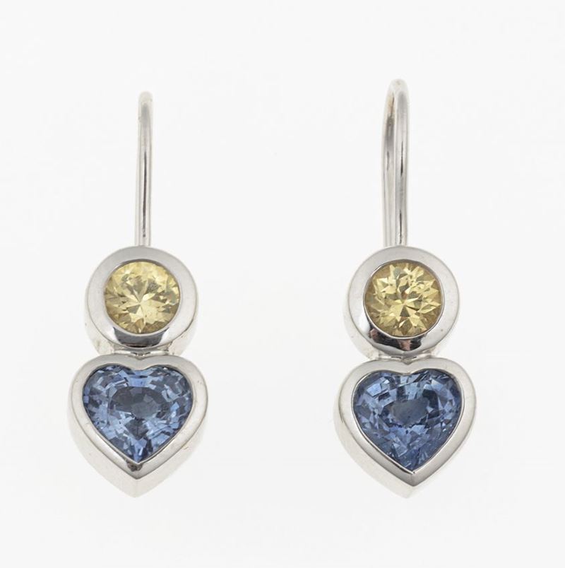 Pair of sapphire and diamond earrings. Signed Tiffany & Co.  - Auction Fine Jewels  - Cambi Casa d'Aste