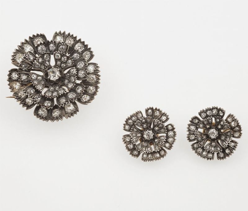 Rose-cut diamond, gold and silver demi-parure  - Auction Fine Jewels  - Cambi Casa d'Aste