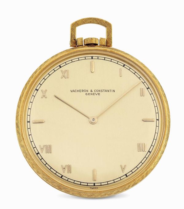 VACHERON & CONSTANTIN - Yellow gold pocket watch, indices and roman numbers, 1966 circa. Equipped with the original box.