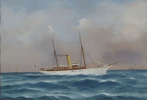 Antonio De Simone (1851-1907) Ritratto dello Steam Yacht Catania