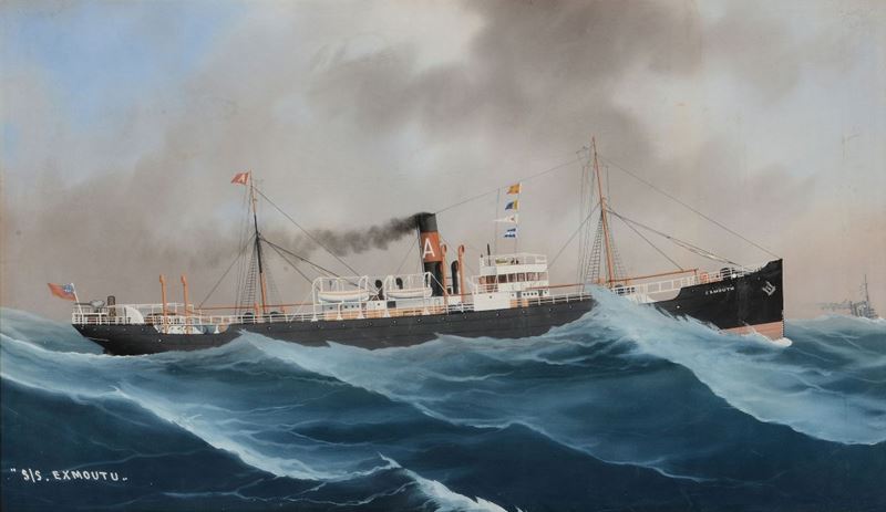 Scuola napoletana dell'inizio XX secolo Ritratto della SS Exmouth  - Asta Arte Marinara - Cambi Casa d'Aste