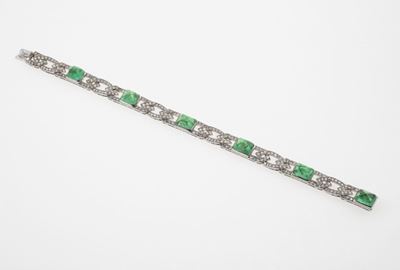 Bracciale in Platino con Smeraldi Colombia Taglio Cabochon e Diamanti