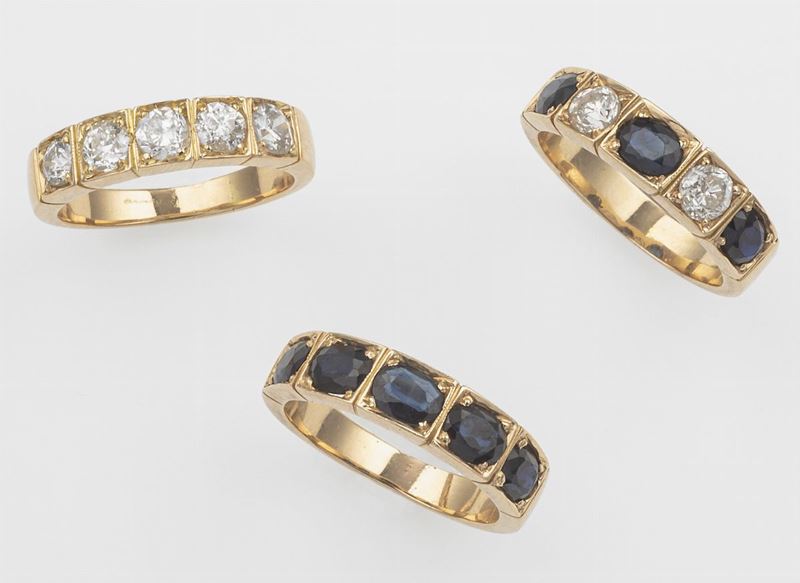 Lotto composto da tre anelli con diamanti e zaffiri  - Auction Jewels - Timed Auction - Cambi Casa d'Aste