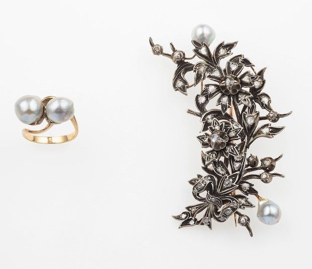Cultured pearl ring and cultured pearl brooch  - Auction Jewels | Cambi Time - Cambi Casa d'Aste