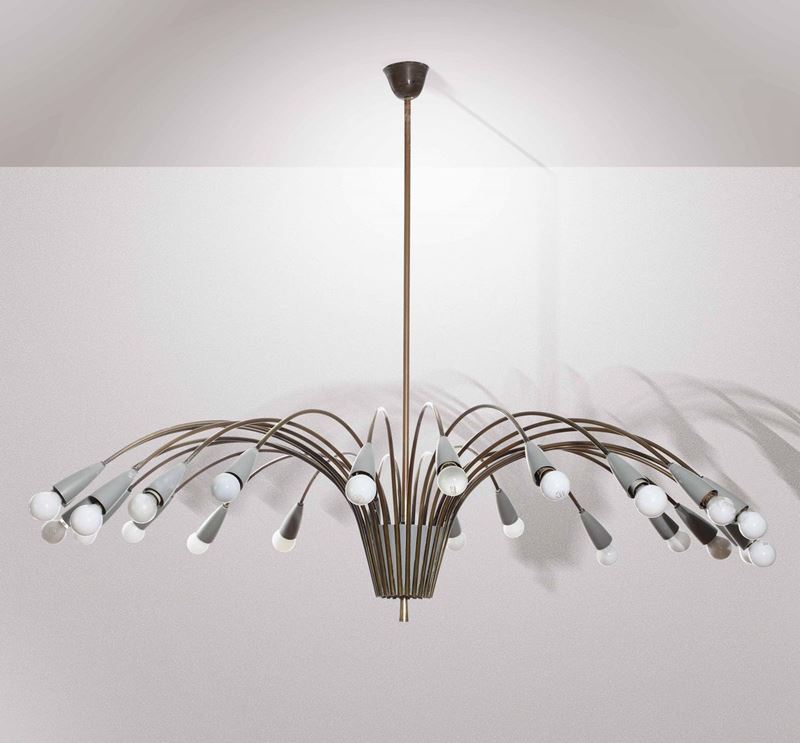 Lampada a sospensione con struttura in ottone e metallo laccato.  - Auction Design - Cambi Casa d'Aste