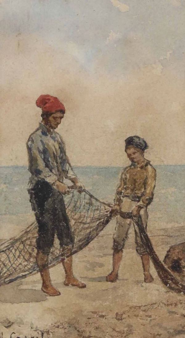 Vincenzo Caprile (1856 - 1936), attr. Donne e pescatori