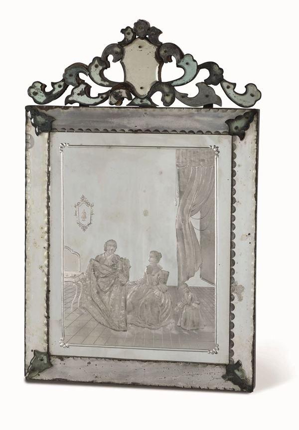 Tre specchiere in vetro di Murano soffiato molato e inciso, Murano(?) seconda metà del XIX secolo