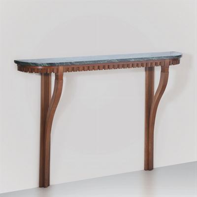 Consolle con Struttura in Legno e Piano in Marmo Verde Alpi.