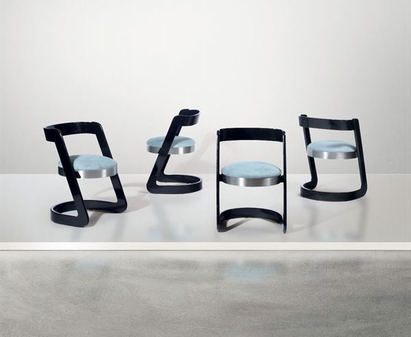 Four W. Rizzo, chairs, Italy, 1970s ca.