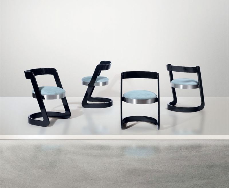 Four W. Rizzo, chairs, Italy, 1970s ca.  - Auction Design - Cambi Casa d'Aste
