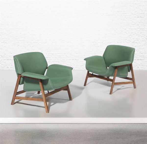 G. Frattini, two mod. 849 armchairs, Italy, 1956