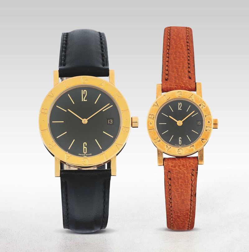 BULGARI - Lot consisting of two yellow gold wristwatches, black dial, date at 3 o'clock. Stored in the original case.  - Auction Important Wristwatches and Pocket Watches - Cambi Casa d'Aste