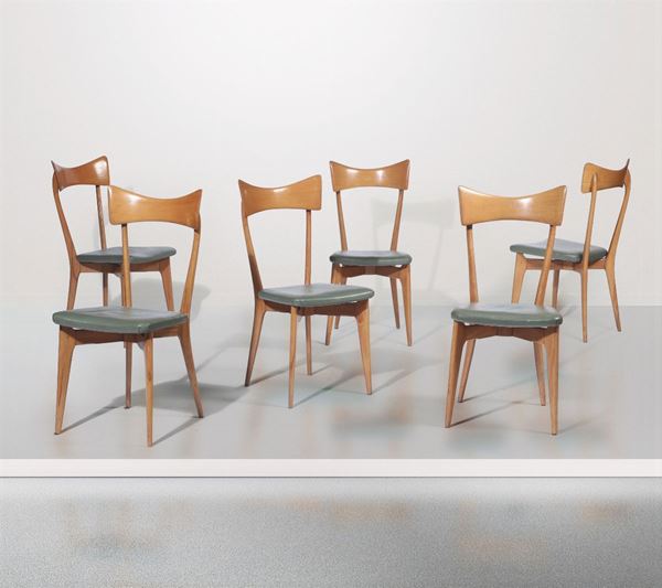 I. Parisi, six chairs, Italy, 1950s