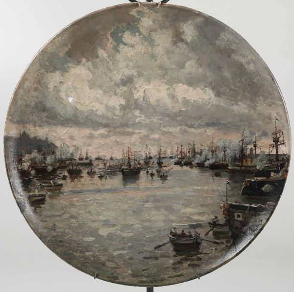 Pompeo Mariani (1857 - 1927), attribuito a Celebrazioni nel porto di Genova, 1892
