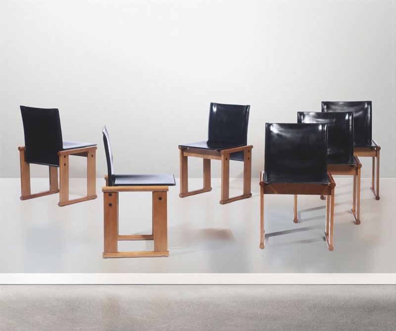 Afra & T. Scarpa, set of six chairs, Italy, 1970s  - Auction Design - Cambi Casa d'Aste