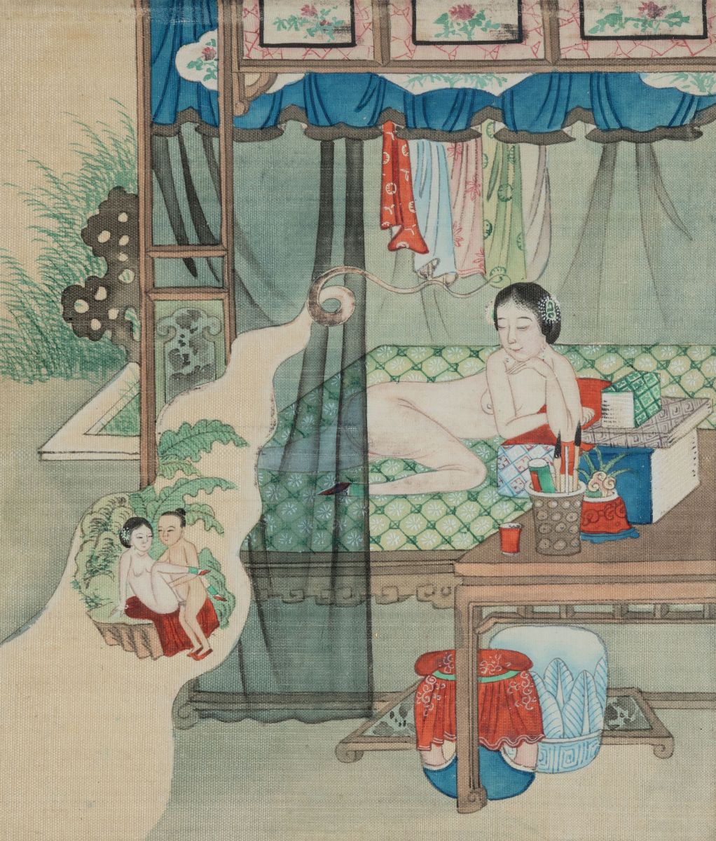 Nove Dipinti su Carta Raffiguranti Scene Erotiche, Cina, Dinastia Qing, XIX Secolo
