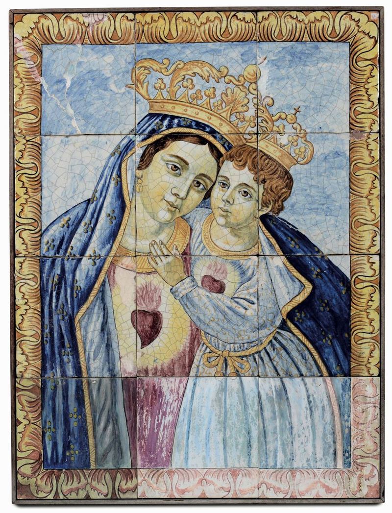 Quadro raffigurante la Madonna Incoronata del Buon Consiglio Napoli, inizio del XX secolo  - Asta Maioliche e Porcellane - Cambi Casa d'Aste