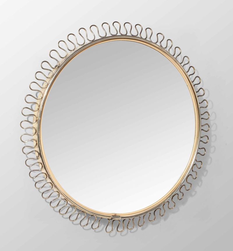 Specchio convesso con struttura in ottone e vetro specchiato.  - Asta Design Lab - Cambi Casa d'Aste