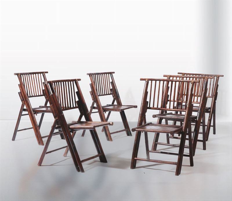 Six folding chairs, Italy, 1960s, 63x58x95cm  - Auction Design - Cambi Casa d'Aste