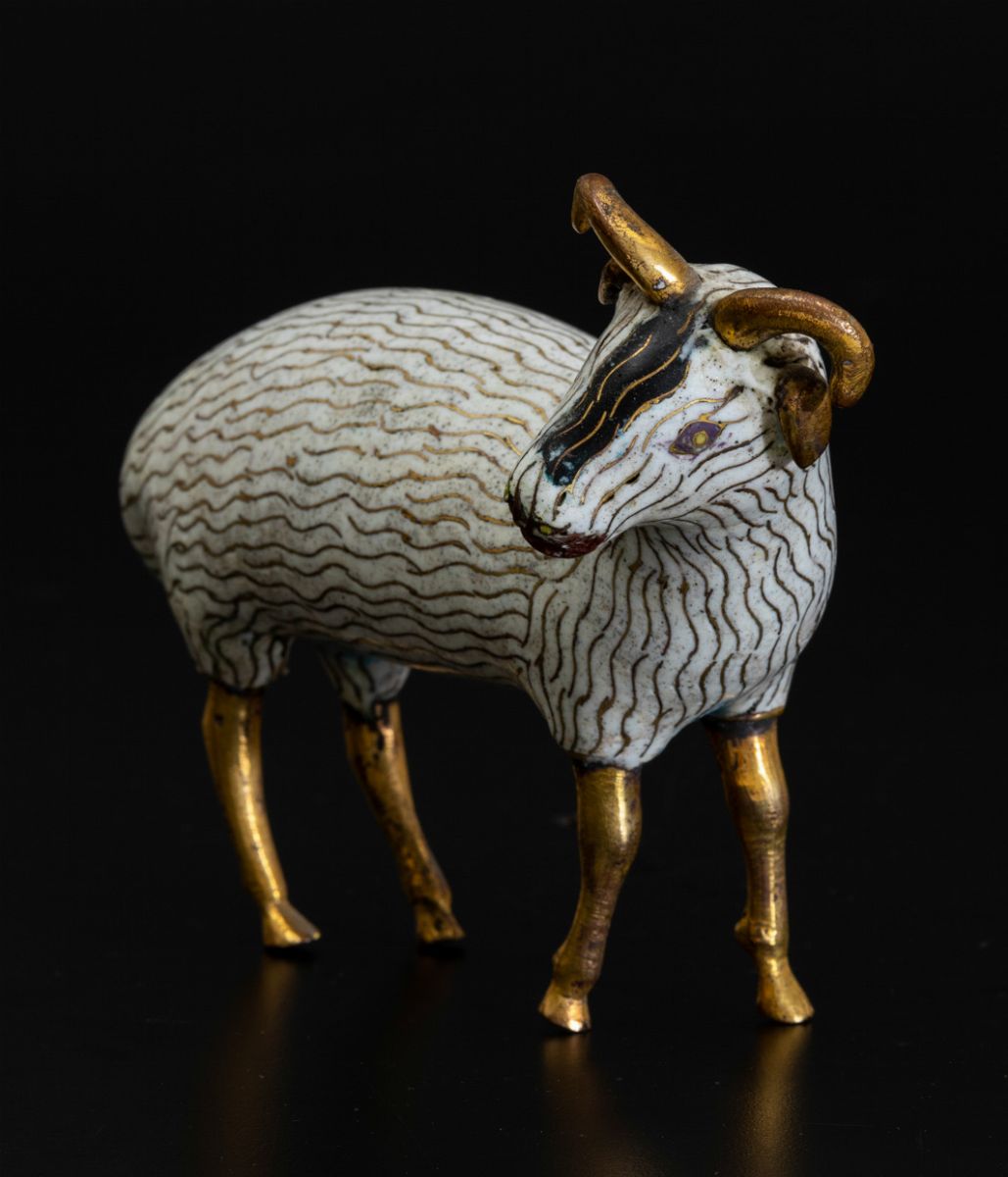 Figura di Ariete a Smalti Cloisonnã©, Cina, Dinastia Qing, XIX Secolo