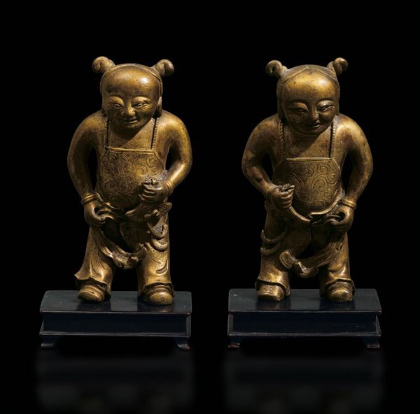 Two gilt bronze O-Boy, China, Ming Dynasty, 1600s