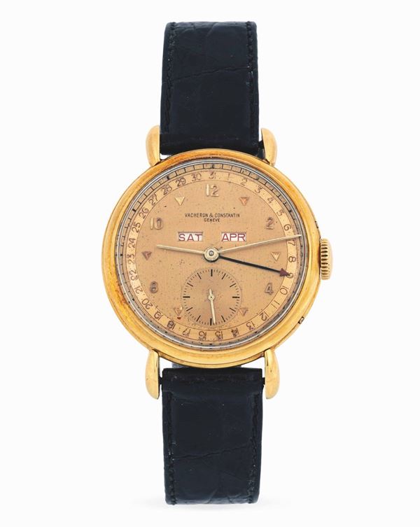 VACHERON & CONSTANTIN - Yellow gold wristwatch with annual calendar, second hand at 6 o'clock.
