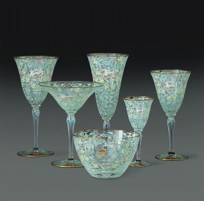 Servizio di Bicchieri “canine And Foliate” Murano, Manifattura Salviati, 1900 Circa Decorazione: ...
