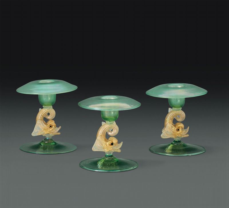 Tre candelieri Murano,  metà del XX secolo  - Auction L'Art de la Table - Cambi Casa d'Aste