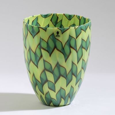 James Carpenter (1949) per Venini, Vaso troncoconico in vetro soffiato con decoro policromo (Mura...