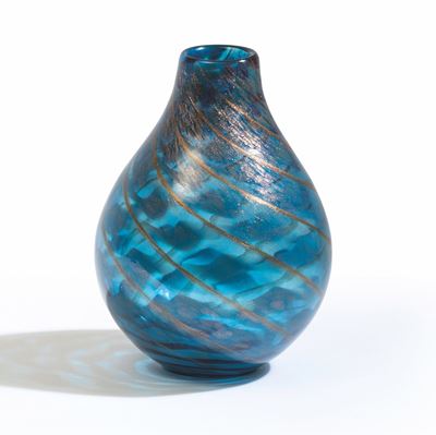 Fratelli Toso, Vaso a goccia in vetro soffiato con decoro policromo e canne ritorte (Murano, ca. ...