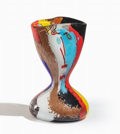 Dino Martens, Aureliano Toso, Vaso “Oriente” in vetro di Murano, decorazione policroma con zanfir...
