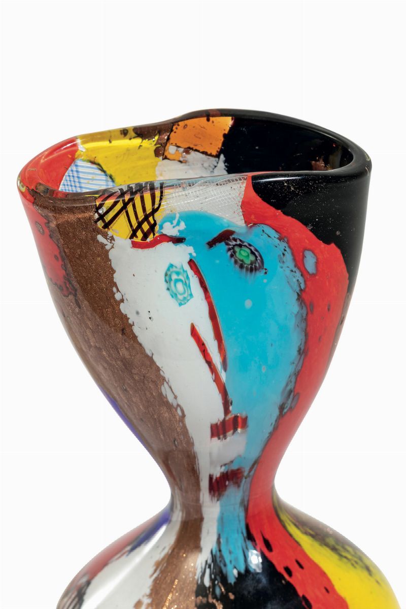 Dino Martens, Aureliano Toso, Vaso “Oriente” in vetro di Murano, decorazione policroma con zanfir...