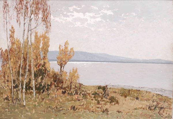 Giovanni Lomi (1889-1969) Paesaggio con lago
