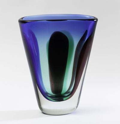 Vetreria Mazzega, Vaso in vetro sommerso con decorazione policroma, Murano (ca. 1960)