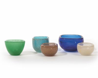 Carlo Scarpa, Bomboniere in vetro a bollicine sommerse per Venini, Murano, 1950 ca