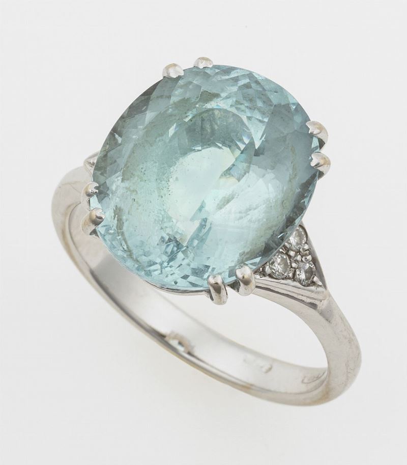 Anello con acquamarina e diamanti  - Auction Jewels - Timed Auction - Cambi Casa d'Aste