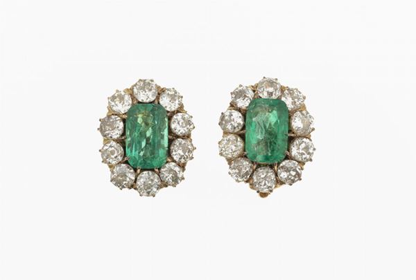 Pair of Colombian emeralds and diamond earrings