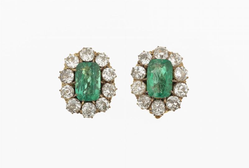 Orecchini con smeraldi Colombia e diamanti a contorno  - Asta Fine Jewels - Cambi Casa d'Aste