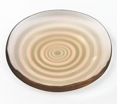 Flavio Poli, Piatto ovale “Siderale” in vetro con macro murrine a fasce concentriche, Murano (195...