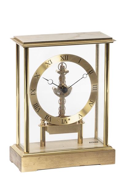 Bucherer - Orologio da Tavolo in Ottone con Numeri Romani e Movimento a Vista.