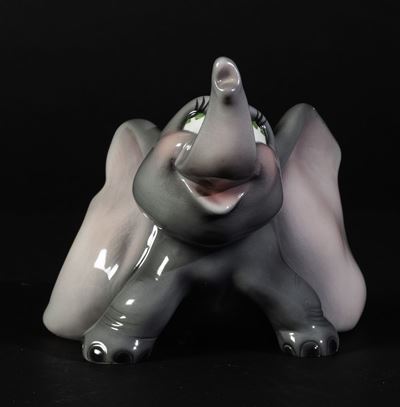 Ugo Zaccagnini (1868-1937), Figura di Dumbo in ceramica a colaggio policroma