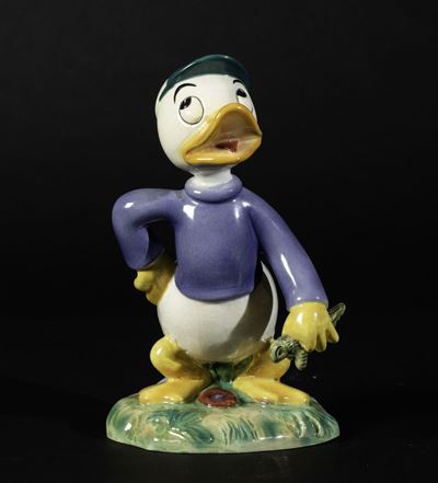 Ugo Zaccagnini, Figura di paperino Quo in ceramica a colaggio policroma