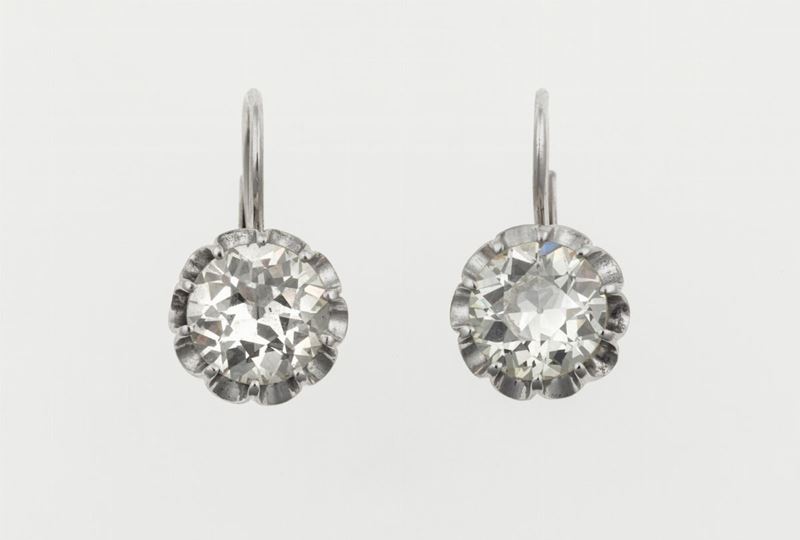 Orecchini con diamanti di vecchio taglio di ct 2.18 e 2.39 circa  - Asta Fine Jewels - Cambi Casa d'Aste