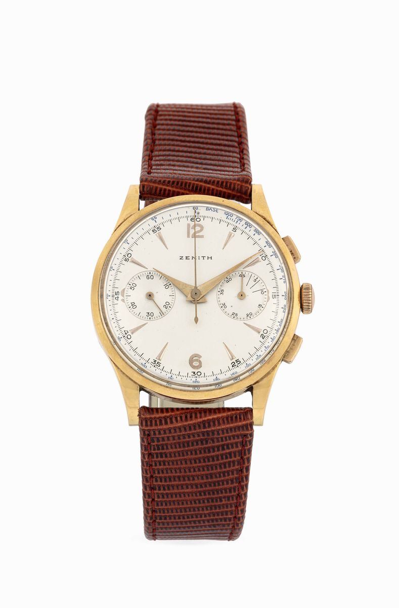 ZENITH - Yellow gold wristwatch with blue tachymeter scale.  - Auction Important Wristwatches and Pocket Watches - Cambi Casa d'Aste