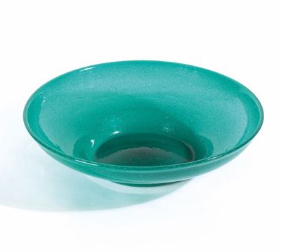 Napoleone Martinuzzi, Ciotola in vetro pulegoso verde iridato, Murano (ca. 1935)