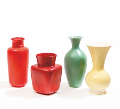Giovanni Gariboldi, San Cristoforo, Milano, vasi in ceramica a colaggio con smalti policromi, 193...