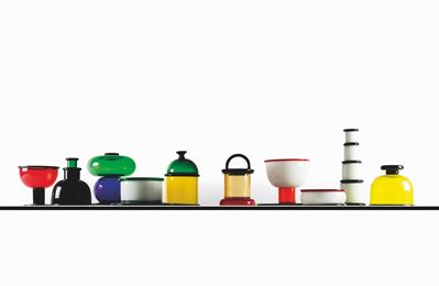 Sottsass, Ettore per Vistosi, Serie di dieci vasi in vetro di Murano policromo, 1974 ca
