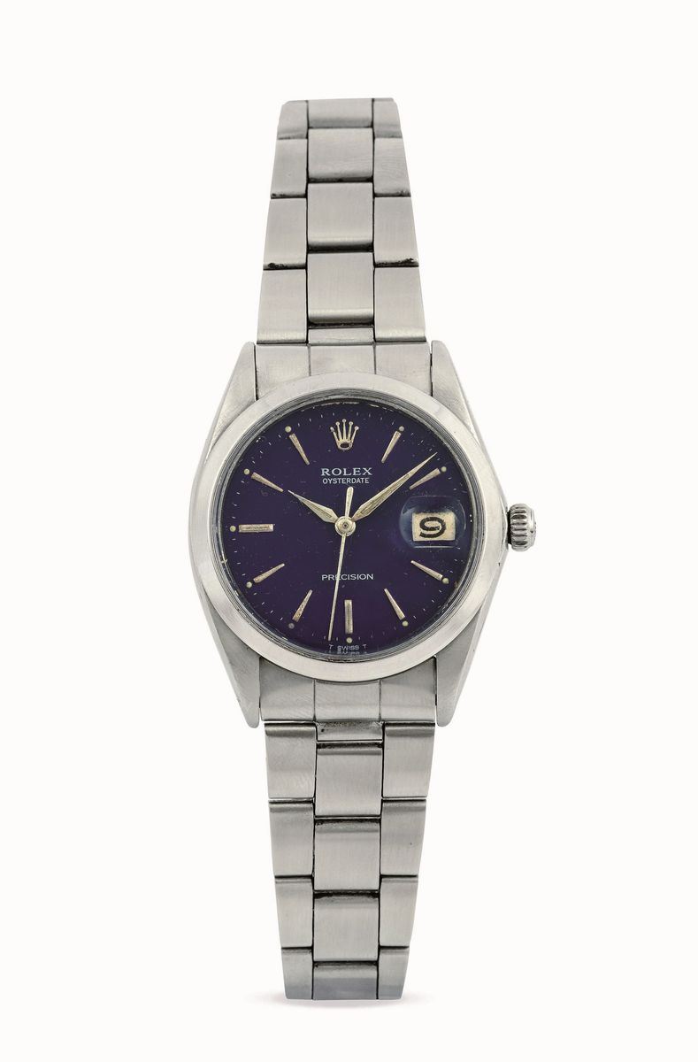 ROLEX - Stainless steel Oysterdate Precision wristwatch with a fine blue dial. Presented with a replacement leather strap.  - Auction Important Wristwatches and Pocket Watches - Cambi Casa d'Aste